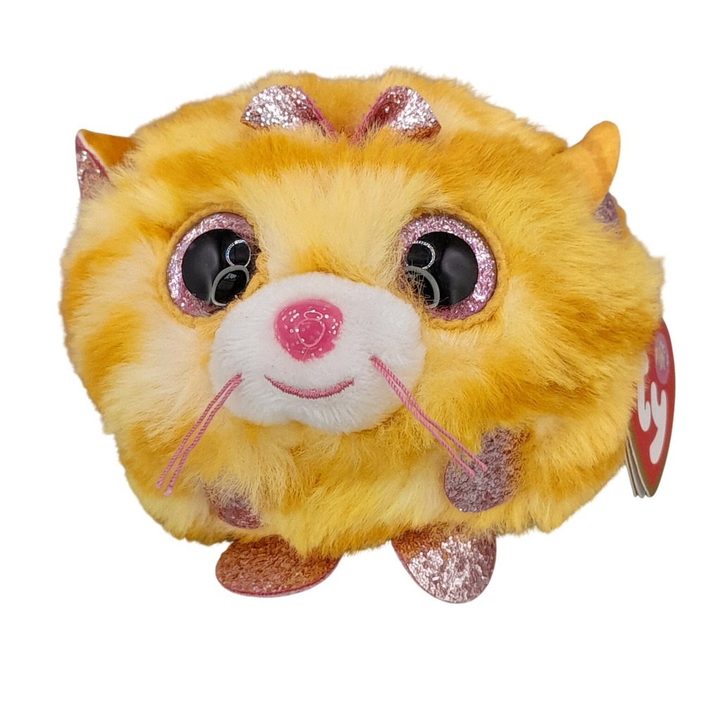 Ty Puffies Tabitha the Cat Orange Striped Plush Round Weighted Toy 3.5 inch NWT